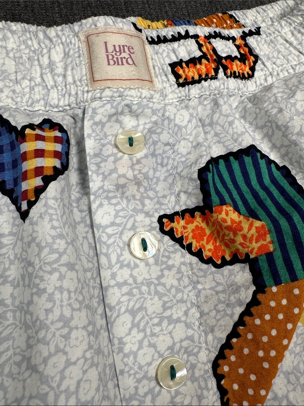 Anthropologie LyreBird Patchwork Duck Heart Pajama Set Shorts Shirt Cotton Small - Picture 8 of 16